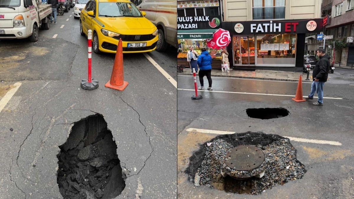 Şişli'de yol çöktü