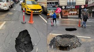 Şişli'de yol çöktü
