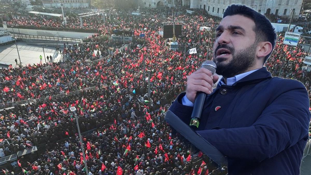 Y�z binler Gazze i�in tek y�rek oldu... T�GVA Genel Ba�kan� Be�inci: Katil �srail yaln�z b�rak�lmal�