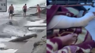 Lodosa direnemediler: Dalgalar 3 ki�iyi kayal�klara f�rlatt�