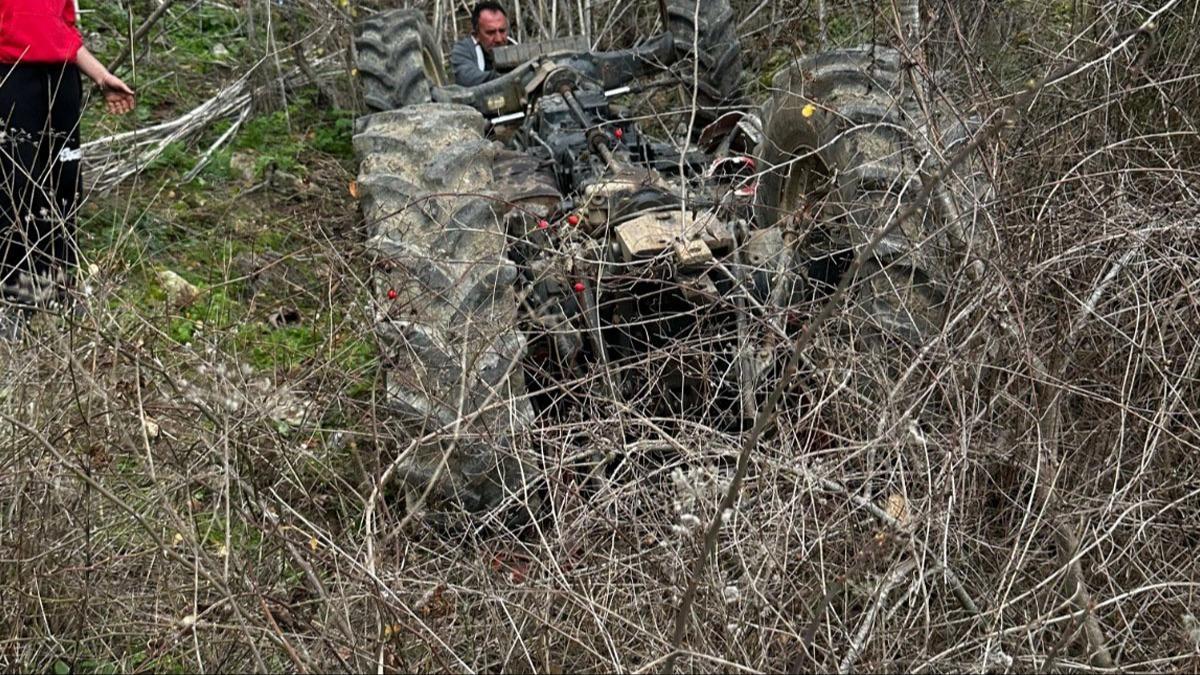 Trakt�r devrildi, feci �ekilde can verdi