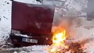 ��inde 2 ya��ndaki �ocuk da vard�... Trabzon'da seyir halindeki ara�ta yang�n pani�i