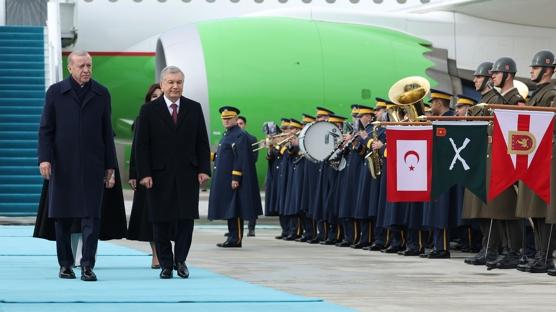 Cumhurba�kan� Erdo�an, Mirziyoyev'i kar��lad�