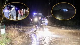 Evler tahliye edildi, araç suya gömüldü