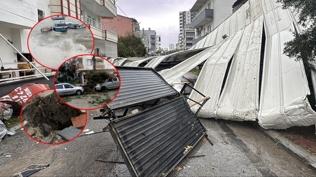 Mersin'de sa�anak ve �iddetli r�zgar: �at�lar u�tu, a�a�lar devrildi