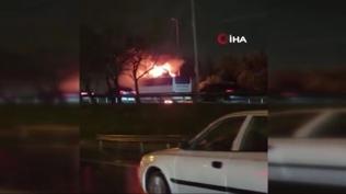 TEM'de korku dolu anlar: Yolcu otob�s� alevlere teslim oldu
