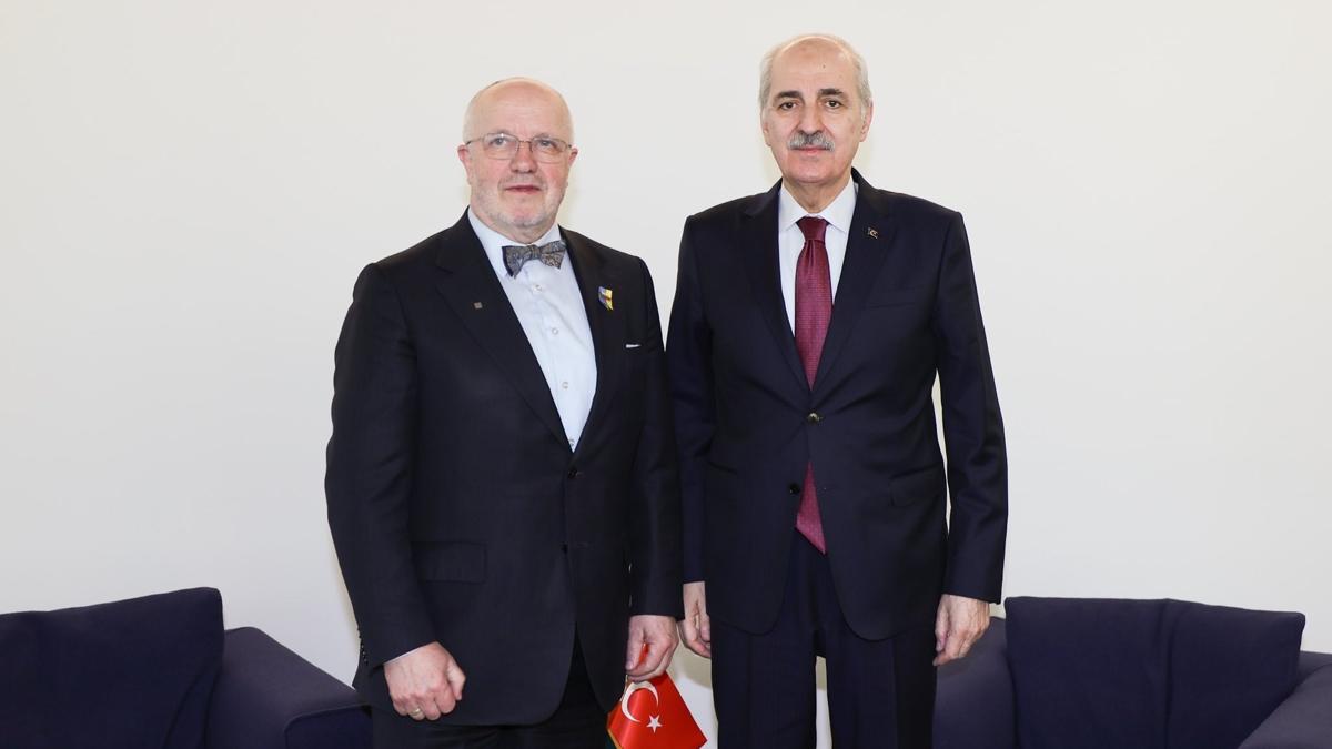 TBMM Ba�kan� Kurtulmu�, Litvanya Meclis Ba�kan� Olekas ile Zagreb'de g�r��t�