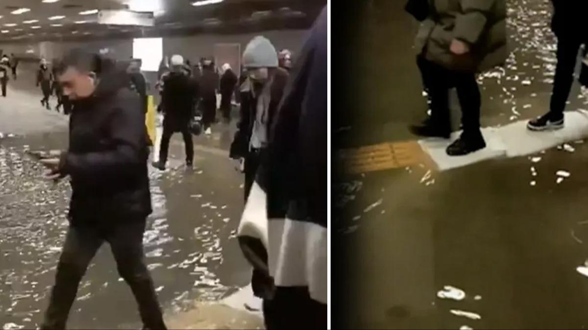 Metroyu su bastı, vatandaşlar yürümekte zorlandı
