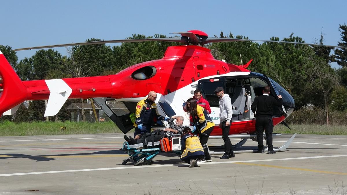 Kalp krizi geçiren hastanın imdadına ambulans helikopter yetişti
