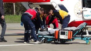Kalp krizi geçiren hastanın imdadına ambulans helikopter yetişti