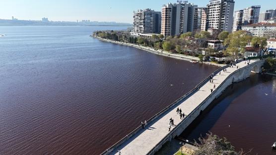 K���k�ekmece G�l�'nde korkutan g�r�nt�: Suyun rengi k�rm�z�ya d�nd�