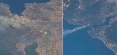 Trkiye ve Yunanistan'daki orman yangnlar uzaydan grntlendi