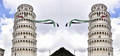 Dünyaca meşhur Pisa Kulesi'nde Filistin bayrağı dalgalandı