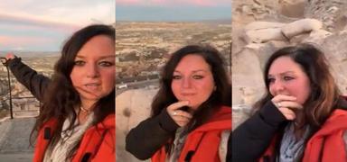 Kapadokya'da ezan sesini duyan Rus turist gzyalarn tutamad