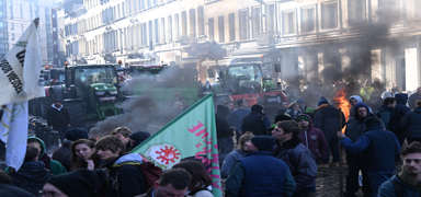Brüksel'deki çiftçiler Avrupa Parlamentosu önünde eylem yaptı