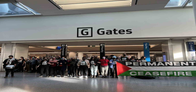 Uluslararas Havaliman'nda soykrm protestosu! ABD'de 'Gazze iin harekete gein' denildi