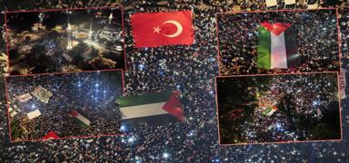 'Gazze'ye Umut Ol' y�r�y���! On binlerce ki�i Filistin i�in tek y�rek