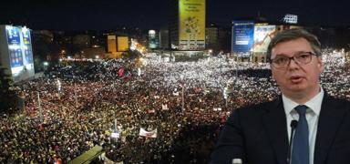 Protestocular ve polis �at���yor, Vucic geri ad�m atm�yor