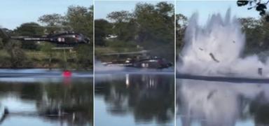 Fransa'da alevlerle sava�an helikopter g�le �ak�ld�! O anlar kamerada