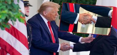 Trump'�n elindeki morluk dikkat �ekti... Beyaz Saray'dan a��klama