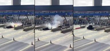 Beton bariyere �arp�p alev ald�