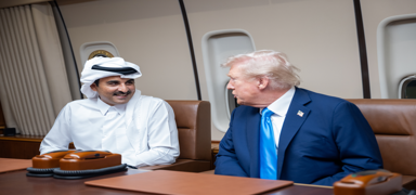 Trump, Doha'da yak�t molas� s�ras�nda Katar Emiri Al Sani ile g�r��t�