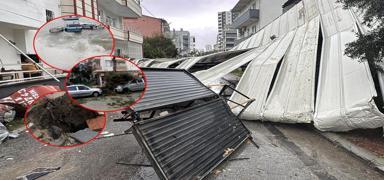 Mersin'de sa�anak ve �iddetli r�zgar: �at�lar u�tu, a�a�lar devrildi