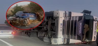 Devrilen t�r felakete yol a��yordu